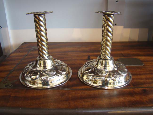 A fine pair of English brass repousse candlesticks circa 1870 — image 2